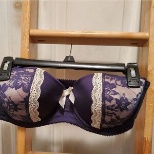 Black Fushia blue lace accent bra